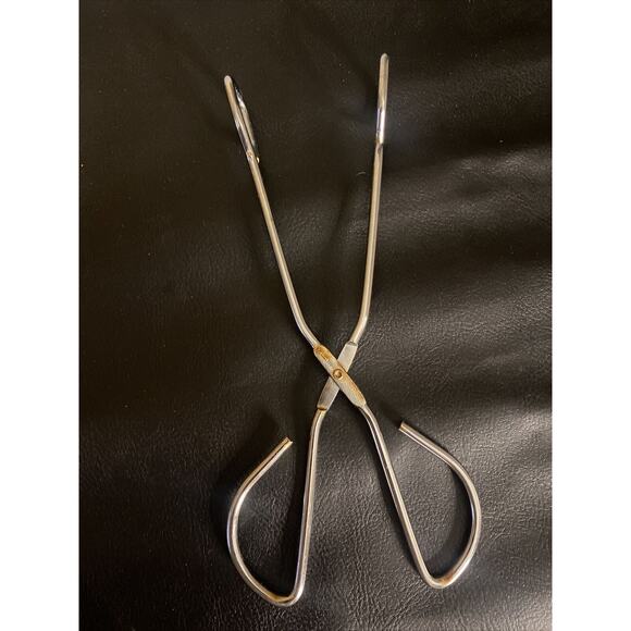 Vintage Kitchen Stainless Scissor Straight Tongs 10" Long Sturdy Metal Grippers - Picture 1 of 7